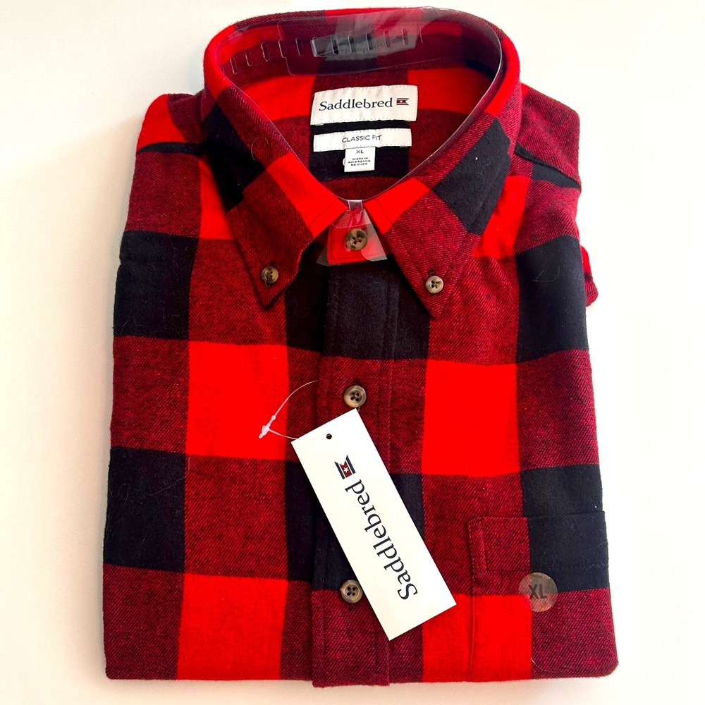 Saddlebred Red & Black Plaid Long Sleeve Button Down Classic Fit Shirt